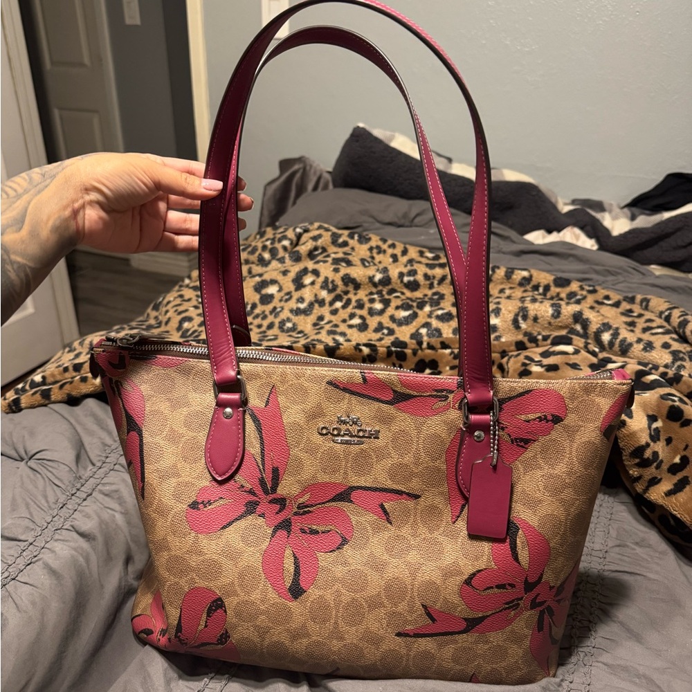 Coach Signature Tote with Pink bow Accents